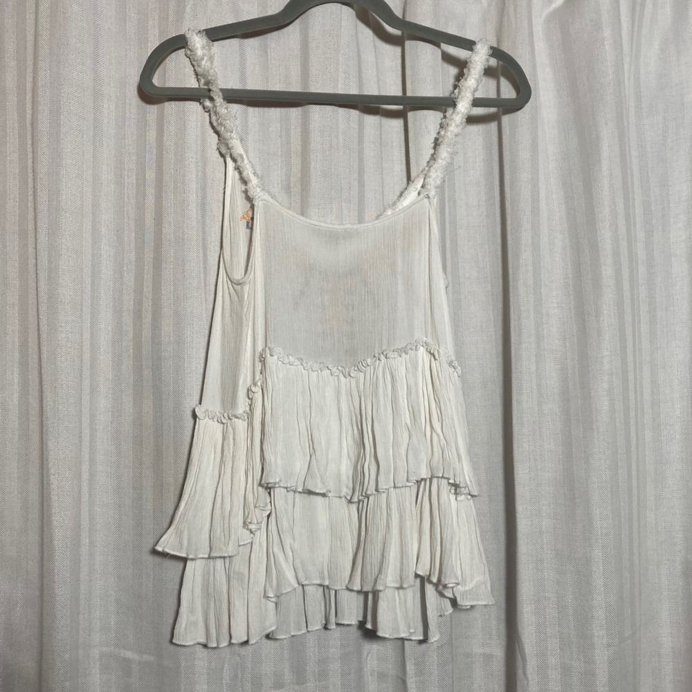 Free People White Embroidery Tiered Ruffle Boho Tank Top S Free-Spirit Festival - Picture 2 of 5